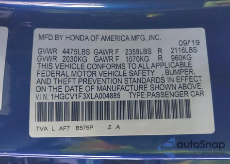 2020 Honda Accord Sport z USA, uszkodzony, nr VIN 1HGCV1F3XLA004885